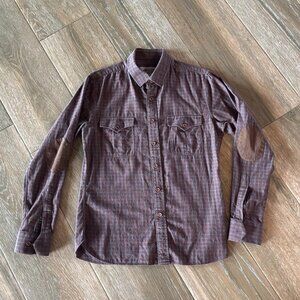 Bykowski handmade in austin Texas men's chocolate/navy shirt size 16 neck